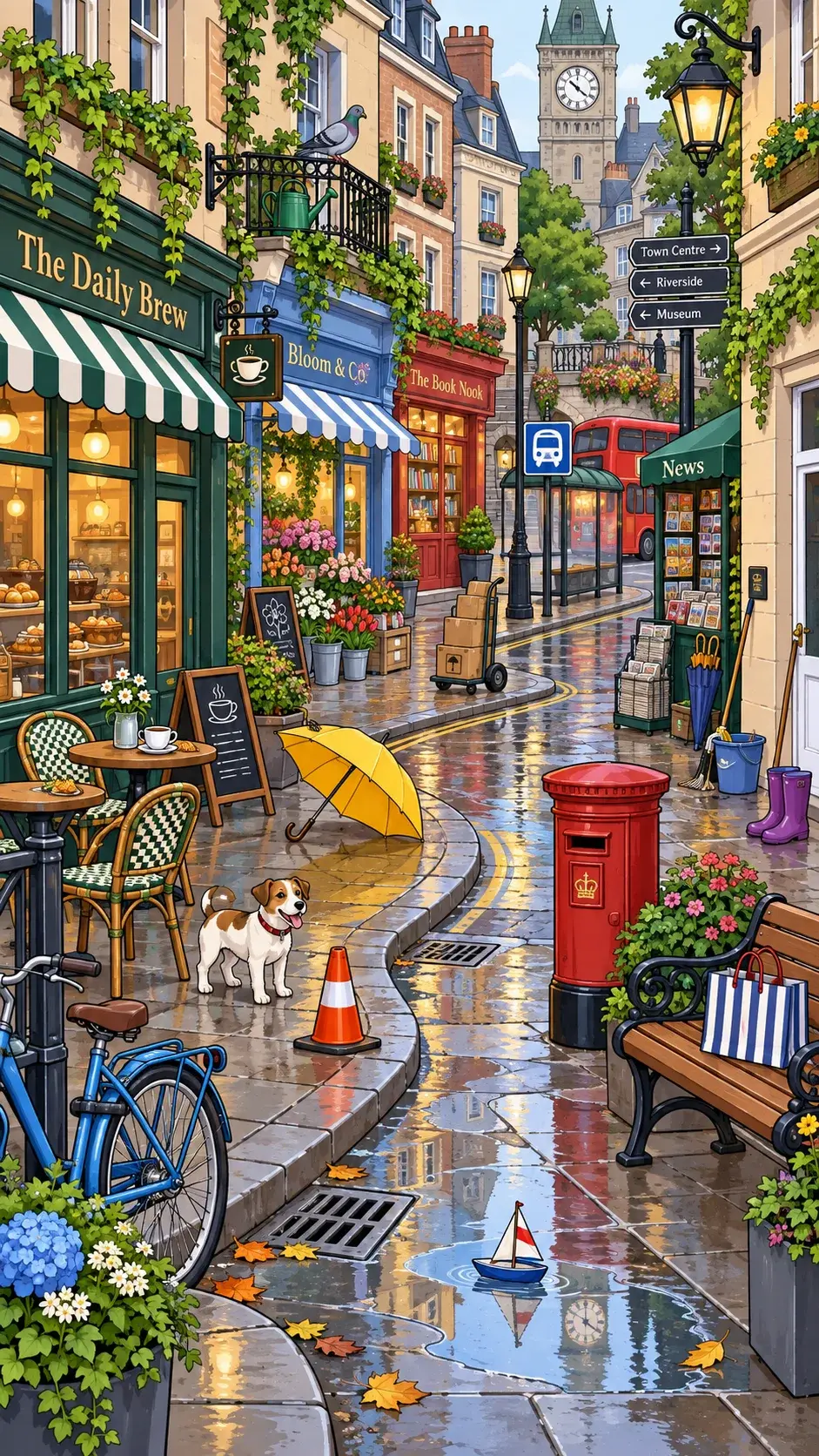 Rainy High Street hidden-object scene