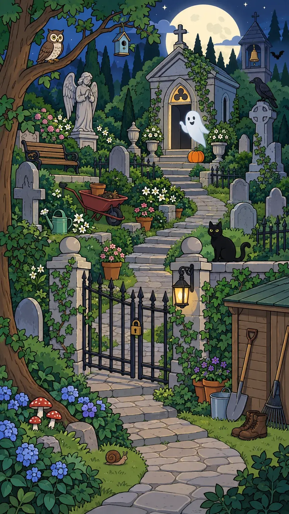 Moonlit Cemetery hidden-object scene