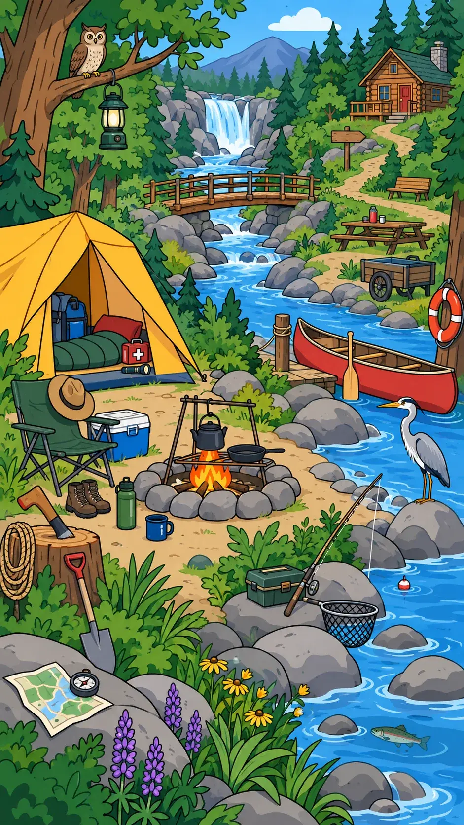 Riverside Camp hidden-object scene