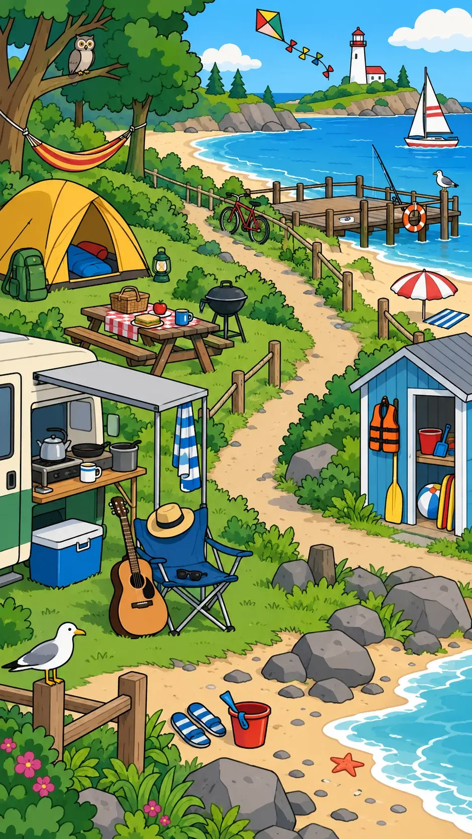 Seaside Campground hidden-object scene